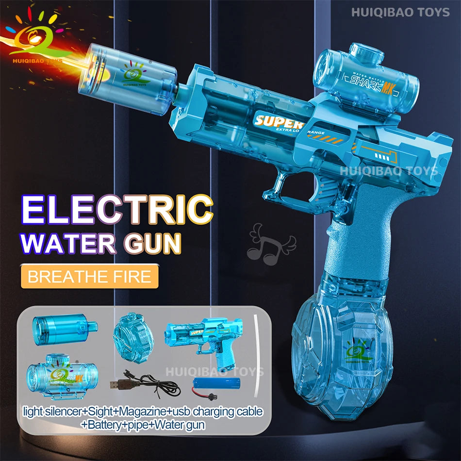 HUIQIBAO Electric Pulse Water Gun Simulated Flame Sensor Light Fully Automatic Fights Toy Water Pistol Outdoor Beach Toys Adult