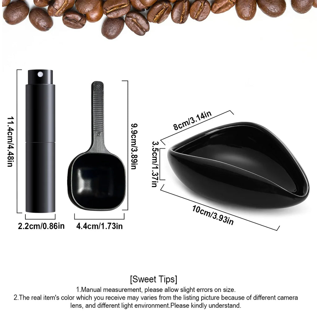 Coffee Bean Dosing Cup and Spray Bottle Kit - Ceramic Tray with Sprayer and Spoon, Perfect for Baristas and Espresso Enthusiasts