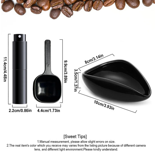Coffee Bean Dosing Cup and Spray Bottle Kit - Ceramic Tray with Sprayer and Spoon, Perfect for Baristas and Espresso Enthusiasts