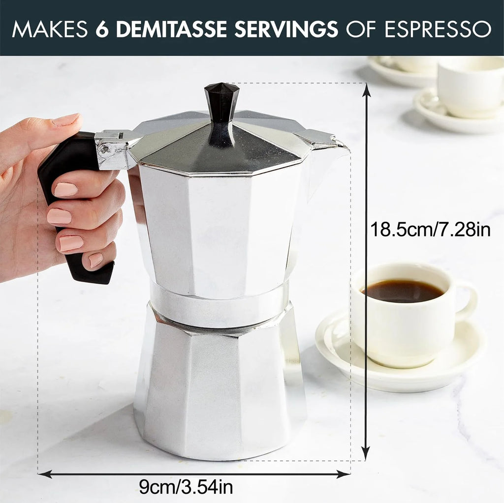 Classic Stovetop Moka Pot, Aluminum Espresso Maker with Replacement Parts, Cuban Coffee Maker for Home & Camping Use