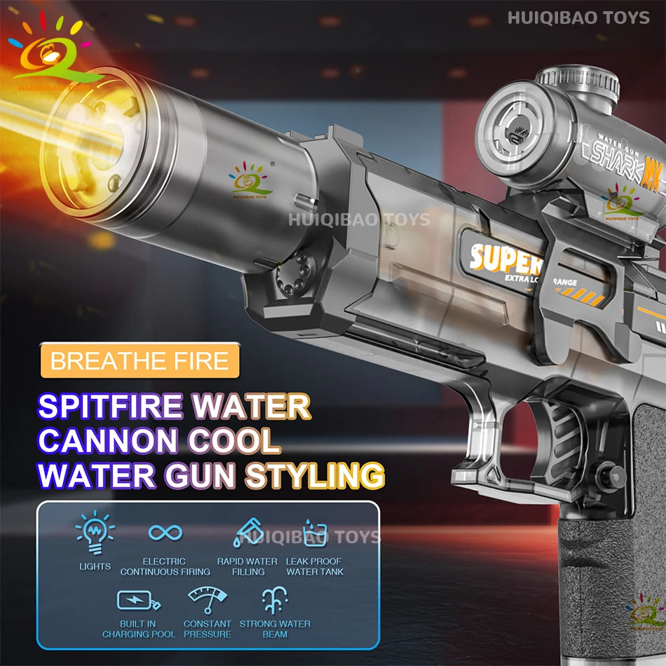 HUIQIBAO Electric Pulse Water Gun Simulated Flame Sensor Light Fully Automatic Fights Toy Water Pistol Outdoor Beach Toys Adult
