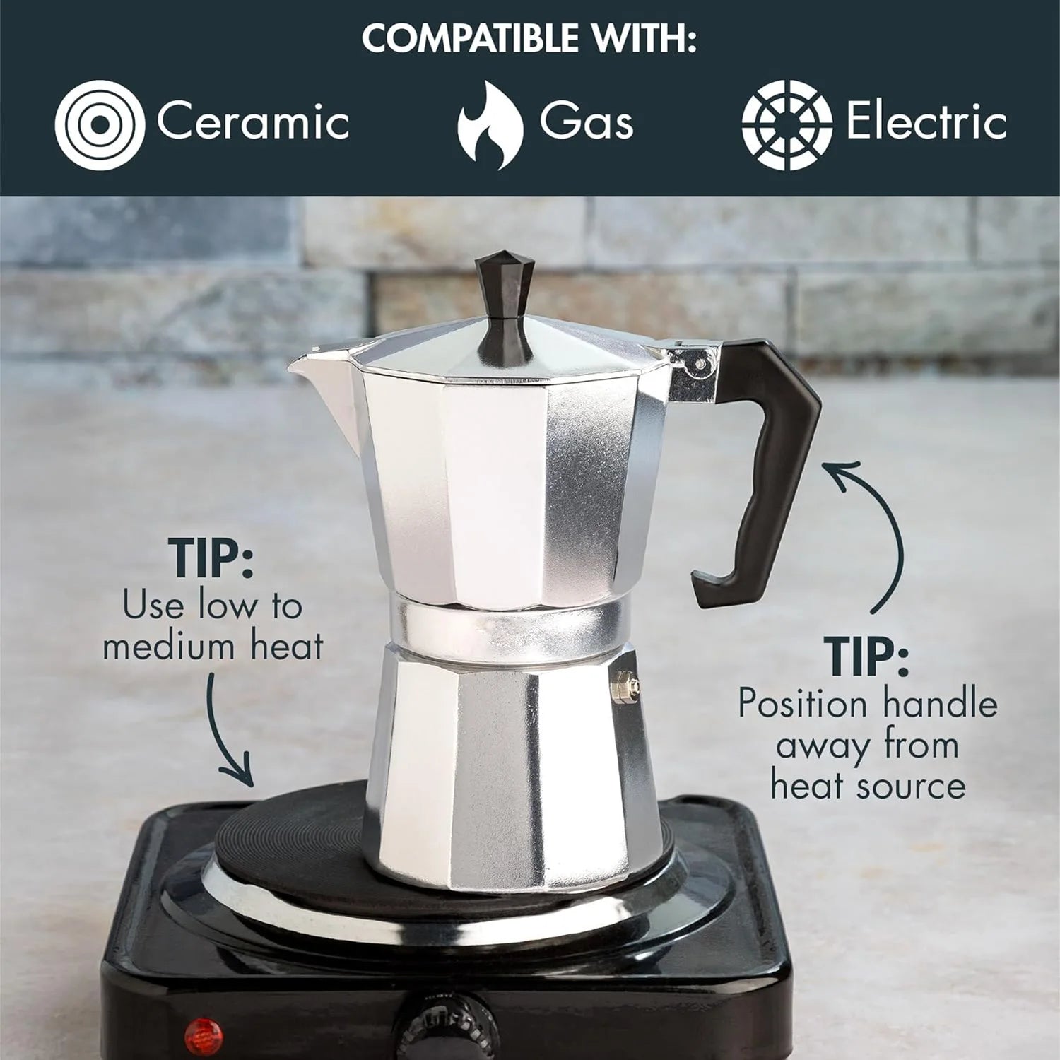 Classic Stovetop Moka Pot, Aluminum Espresso Maker with Replacement Parts, Cuban Coffee Maker for Home & Camping Use