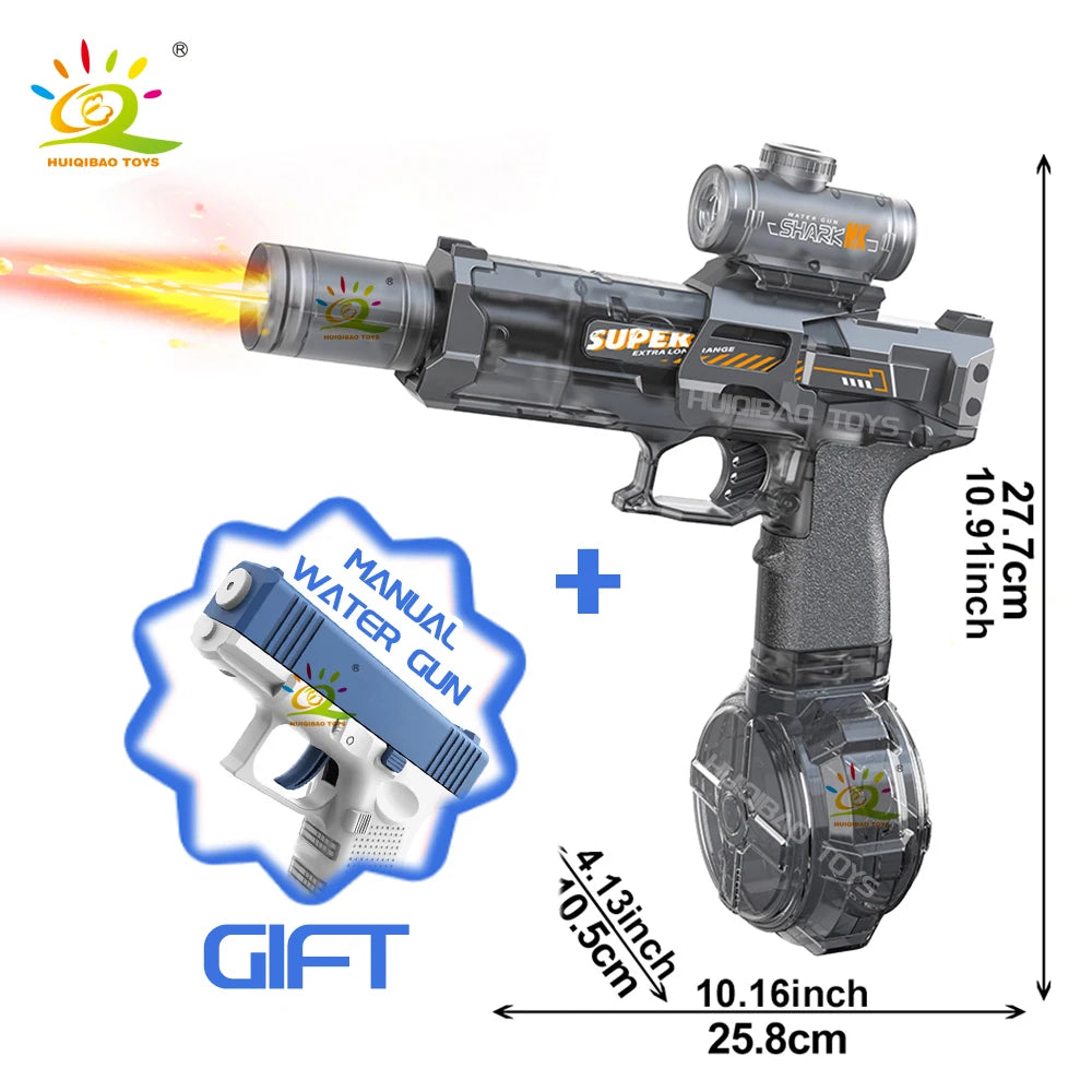 HUIQIBAO Electric Pulse Water Gun Simulated Flame Sensor Light Fully Automatic Fights Toy Water Pistol Outdoor Beach Toys Adult